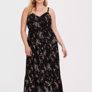 Torrid Black Floral Tiered Challis Maxi Dress